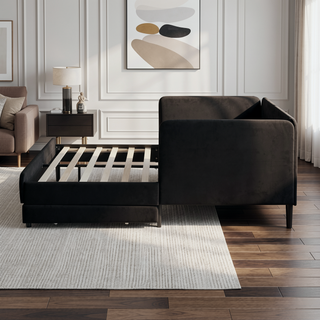 Sunvega Twin Size Upholstered Sofa Bed Frame with 2 Storage Drawers and Velvet
