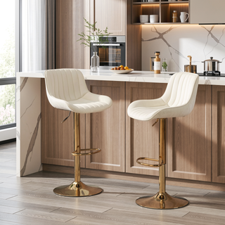 Sunvega Adjustable Velvet Swivel Bar Stool with Chrome Base and Golden Legs, Set of 2