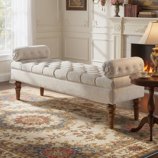 Sunvega Upholstered Tufted Velvet Bench with Wooden Legs for Bedroom or Living Room