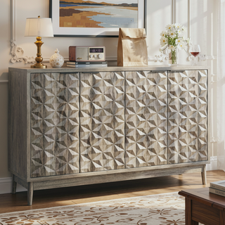 Sunvega Modern Sideboard Cabinet with 4 Diamond Relief Doors for Living Dining Room