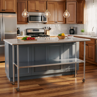 Sunvega NSF Certified Stainless Steel Prep Table with Wheels and Adjustable Undershelf