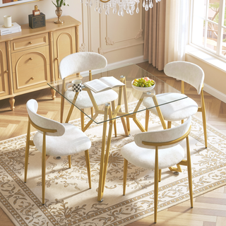 Sunvega Modern Glass Dining Table with Metal Legs for Kitchen Living Room Office