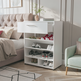 Sunvega Modern Shoe Rack with Drawer and Multiple Open Shelves for Organized Storage