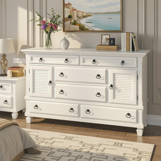 Sunvega Solid Pine Wood Dresser with 2 Cabinet and 6 Spacious Drawers