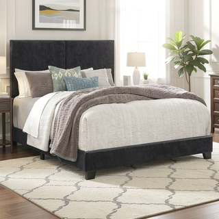 Sunvega Midcentury Modern Queen Size Bed with Upholstered Headboard and Footboard