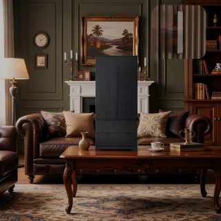 Sunvega Elegant French Refrigerator-Inspired Fluted Pantry Cabinet with 2 Drawers