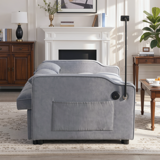 Sunvega Modern Velvet Loveseat Futon Sofa with Pullout Bed Adjustable Reclining Backrest