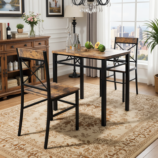 Sunvega Compact Rustic Brown Wood Kitchen Dining Table Set for 4 with Chairs