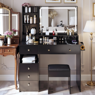 Sunvega 41 Inch Large Size Left Drawer Vanity Table with Touch Control LED Mirror