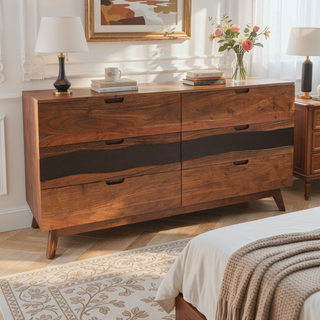 Sunvega Sierra Six Drawer Acacia Wood Sideboard with Live Edge Detail