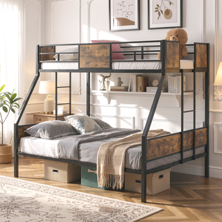 Sunvega Twin Over Full Metal Bunk Bed with Trundle and Guardrail for Bedroom