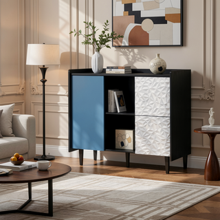 Sunvega Black and Red Modern Sideboard Buffet Cabinet with 2 Drawers