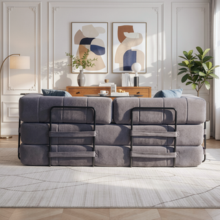 Sunvega High Quality Corduroy Folding Sofa Bed with 2 Pillows and Foam Spring Mattress
