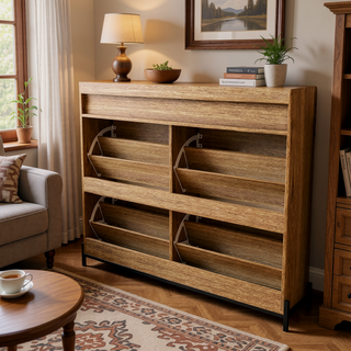 Sunvega Modern Rustic Wooden Flip Drawer Shoe Cabinet with Hidden Storage
