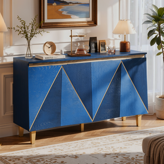 Sunvega 60 Inch Retro Buffet Cabinet with Dimensional Effect Doors and Adjustable Shelves