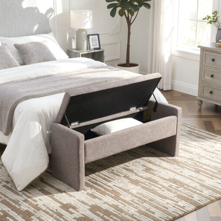 Sunvega Modern Linen Upholstered Storage Bench for Bedroom Living Room Dorm