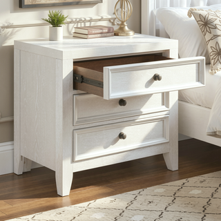 Sunvega White Nightstand with USB Port and Classic Metal Knobs