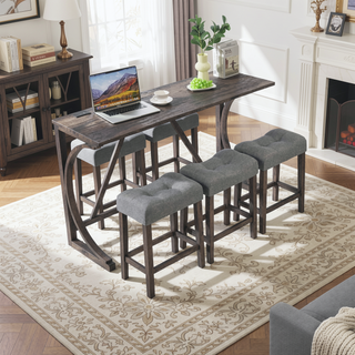 Sunvega 4-Piece Bar Table Set with Power Outlet and USB Port for Living Room