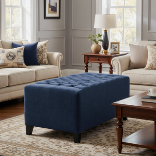 Sunvega Dark Blue Tufted Storage Ottoman with Removable Lid for Living Room