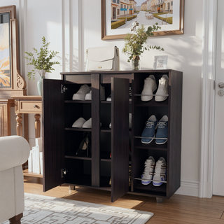 Sunvega Shoe Storage Cabinet with 8 Enclosed and 3 Open Side Shelves Wenge