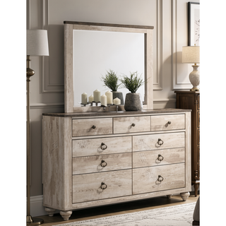 Sunvega White Wash Finish Queen Bedroom Set with Dresser Mirror and Nightstands