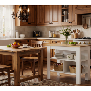 Sunvega Kitchen Island Table with Three Open Storage Shelves and Spacious Leg Room