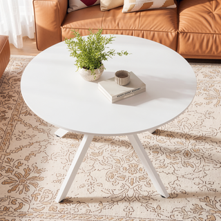 Sunvega 47.2 Inch Solid Wood Round Dining Table with X-Shaped Pedestal Base for 4-6 People