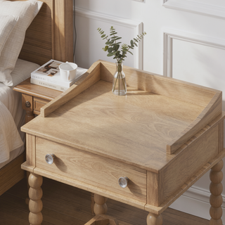 Sunvega Retro Style Queen Size Wood Platform Bed with Gourd Shaped Headboard and Slat Support