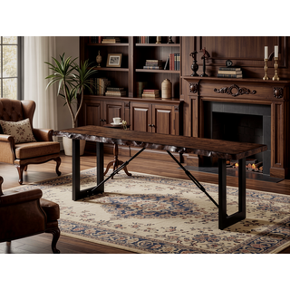 Sunvega Industrial U-shaped Metal Bench Base with Two-Tone Walnut and Black Finish