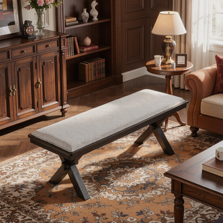 Sunvega Light Black Stained Solid Wood Bench with Plush Cushion for Hallways