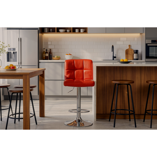 Sunvega Red Chrome Faux Leather and Metal Bar Stool with 43 Inch Height