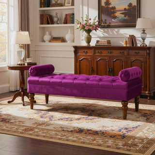 Sunvega Upholstered Tufted Velvet Bench with Wooden Legs for Bedroom or Living Room