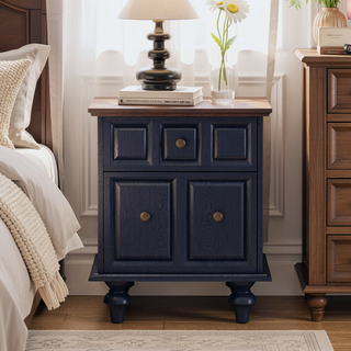 Sunvega Vintage Nightstand with Two Drawers and Roman Column Legs for Bedroom