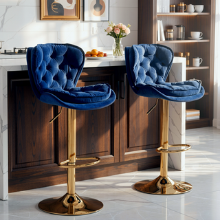 Sunvega Set of 2 Swivel Bar Stools with Chrome Footrest and Adjustable Height