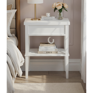 Sunvega Madison White Nightstand with Open Shelf and Full Extension Drawer