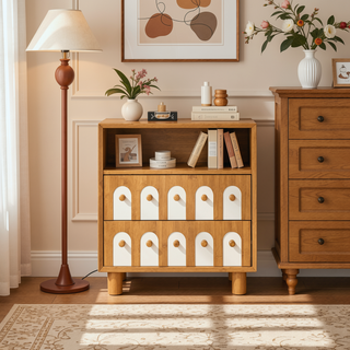 Sunvega Modern Nightstand with Two Drawers and Built-in Charging Station