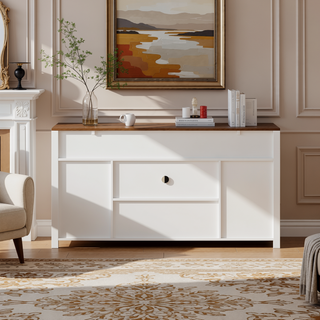 Sunvega Farmhouse Sideboard with Sliding Barn Door Mesh Panels and Open Storage