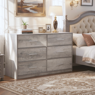 Sunvega Sturdy MDF Frame Dresser with Six Spacious Fabric Drawers