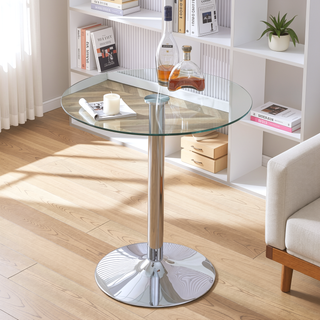 Sunvega Modern Minimalist 35 Inch Round Glass Dining Table with Silver Metal Legs