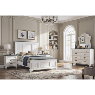 Sunvega Modern Farmhouse Queen Bedroom Set with Dresser Mirror Nightstand Chest