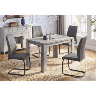 Sunvega Grey Reclaimed Wood Look Dining Table with Block Legs for Small Spaces