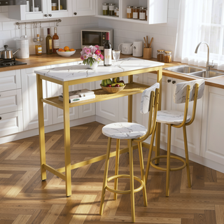Sunvega Counter Height Square Table Set With 2 Foldable Stools for Kitchen and Apartment