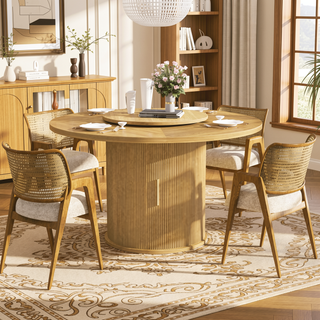 Sunvega 55-inch Round Dining Table for Six with Rotating Tabletop and Storage Rack