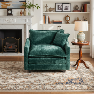 Sunvega Modern Green Chenille Fabric Cloud Sofa with Adjustable Backrest for Living Room