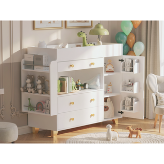 Sunvega Modern White Dresser with 3 Drawers and Wide Table Top for Bedroom