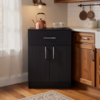 Sunvega Black Multistorage Pantry Cabinet with One Drawer and Two Shelves