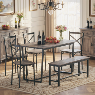 Sunvega Industrial Style Four-Piece Dining Table and Chair Set with Backrest