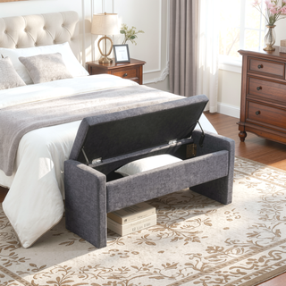 Sunvega Modern Linen Upholstered Storage Bench for Bedroom Living Room Dorm