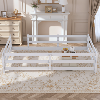Sunvega Full Size Floor Bed with Fence for Kids Made of Sturdy Pine Wood