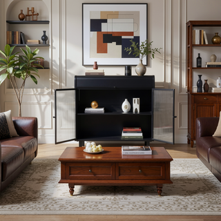 Sunvega Modern Sideboard Buffet Cabinet with Tempered Glass Doors and Flip Top